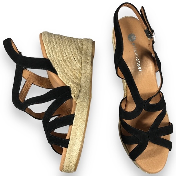 Eric Michael Shoes - Eric Michael Lindsey Womens Suede Espadrille Wedge Sandal Black Size EU 38